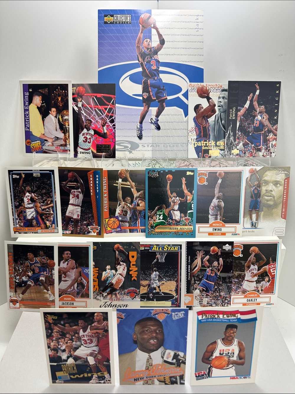 Patrick Ewing 90s Knicks lot of 20 w/ John Starks Jumbo card Spreewell/LJ/Oakley